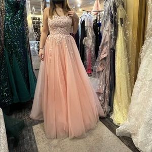 Amelia Couture Floral Baby Pink Prom Dress- Size 6